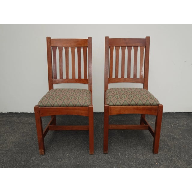 Stickley Pair of Vintage L. & J. G. Stickley Mission Cherry Wood Side Chairs For Sale - Image 4 of 12