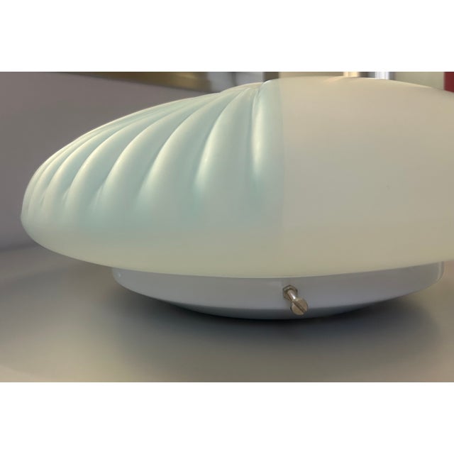 Ceiling lamp d.30 blown glass by master glassmakers white with blue decoration, white frame with 1 E27 lamp holder. Up to...