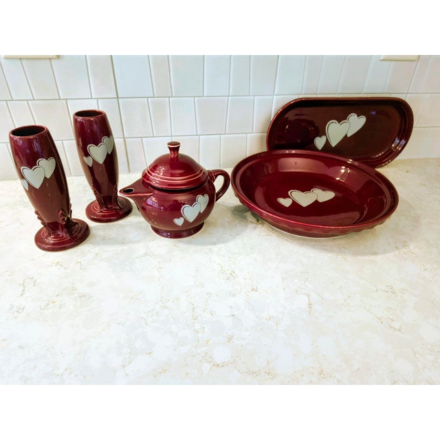 Figurative Fiestaware, Homer Laughlin,Trio of Hearts, Rare 6 Pc Discontinued Set For Sale - Image 3 of 13