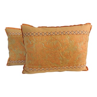Orange Fortuny Decorative Bolster Pillows - Set of 2 For Sale