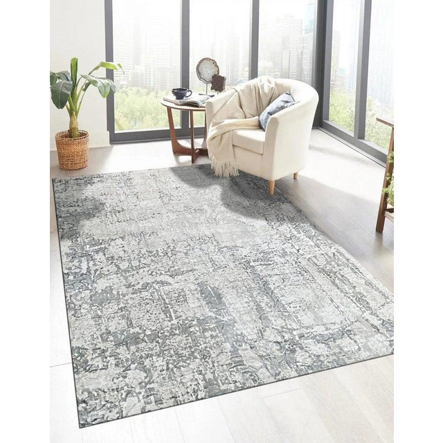 Textile 7x9 Ivory Hand-Knotted Wool Distressed Floral Texture Abstract Modern Carpet Rug For Sale - Image 7 of 7