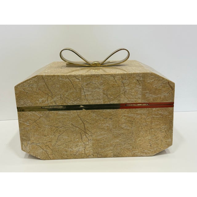 Beige Vintage 1980's Oversized Tessellated Stone and Brass Maitland Smith Box For Sale - Image 8 of 12