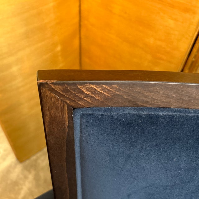 Wood Mid Century Modern Plush Navy Cushion and Wood Arm Chair For Sale - Image 7 of 10