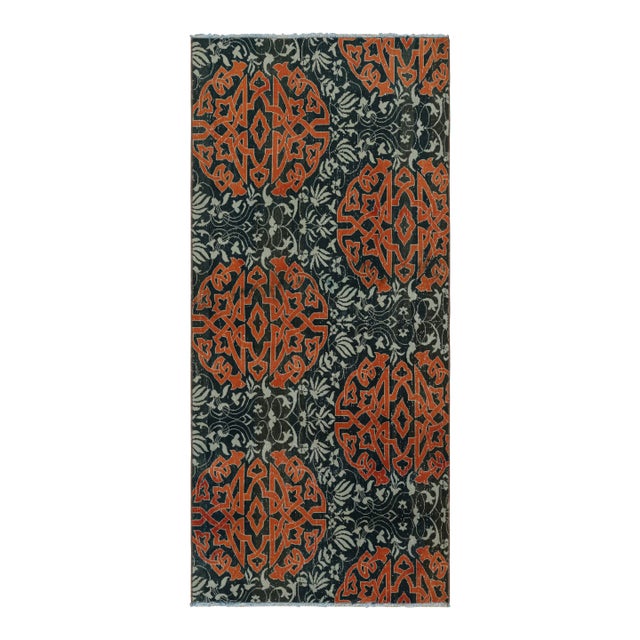 Vintage Hereke Runner Rug in Teal With Orange Arabesque Medallions | Rug & Kilim For Sale