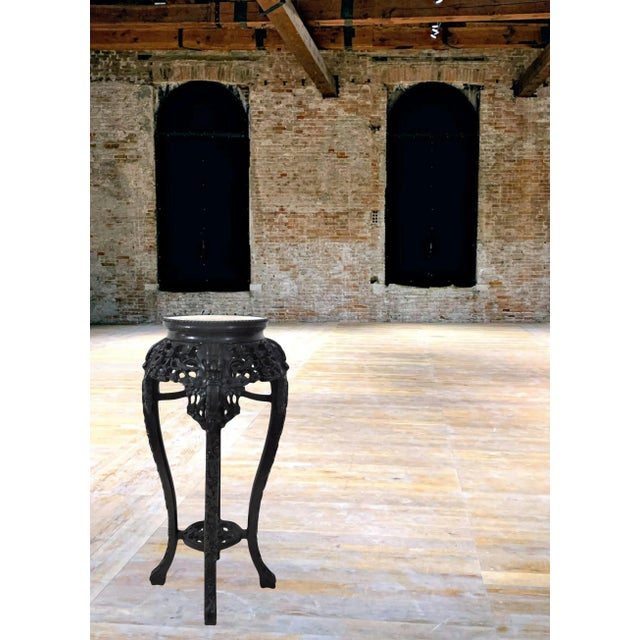 Antique Chinese Carved Rosewood & Inset Marble Top Four Dragons Pedestal or Plant Display Stand For Sale In Tampa - Image 6 of 8