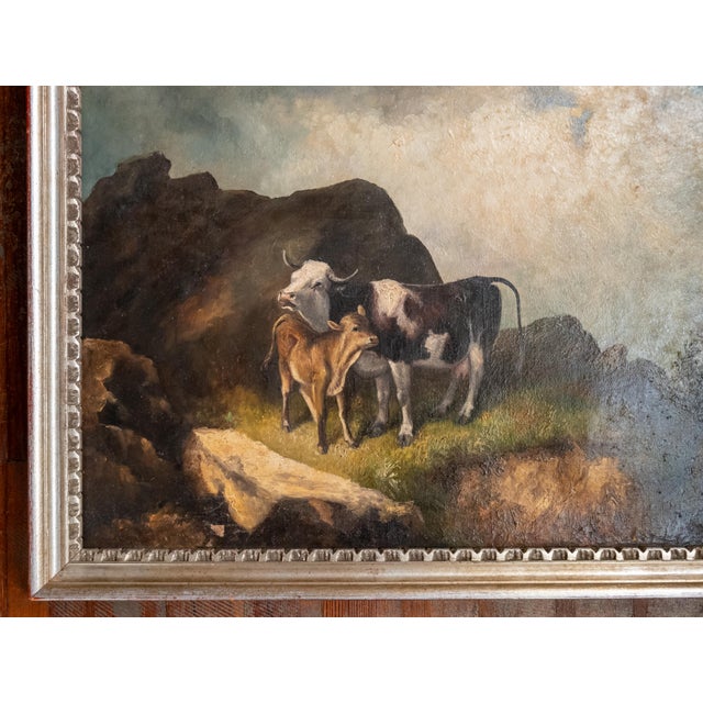 Late 19th Century 19th Century English or Continental Painting of Cow and Calf in Highlands For Sale - Image 5 of 17