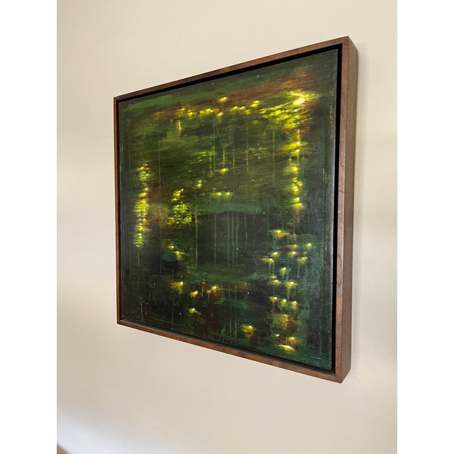 1990s 1990's "Lily Pond" Oil on Board in Walnut Artist Frame For Sale - Image 5 of 13