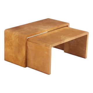 A Nesting Set of Two Parchment Coffee Tables in the Manner of Jean-Michel Frank For Sale
