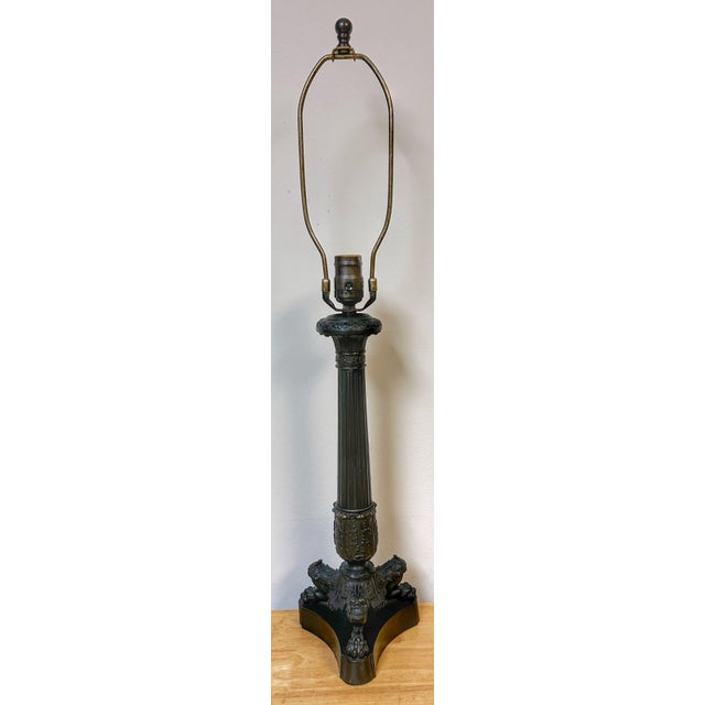 Charles X Style Patinated Bronze Paw Footed Candlestick Lamp For Sale - Image 4 of 6