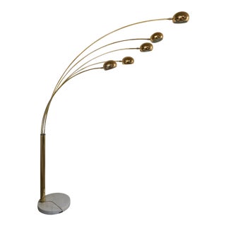 Vintage Brass & Marble Five-Arm Floor Lamp For Sale