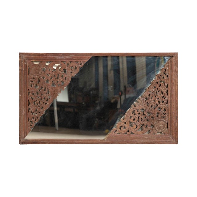 Antique Carved Hardwood Mirror with Floral Scrollwork, Early 20th Century For Sale - Image 12 of 12