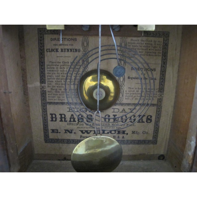 Late 19th Century E.n. Welch 8 Day Antique Gothic Steeple Clock With Hand Painted Barn Star Glass For Sale - Image 5 of 12