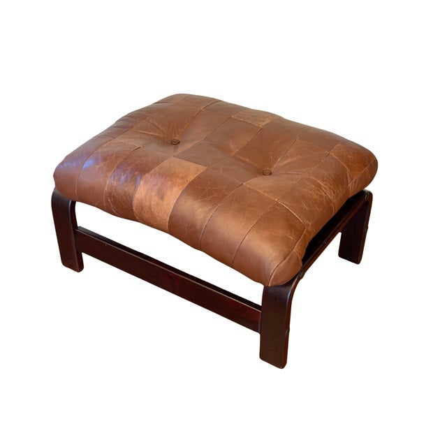 Vintage Norwegian Leather Ottoman | Scandinavian Mid-Century Modern Bentwood & Sling Footstool | Ingmar Relling Style...