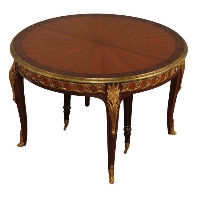 French Louis XV Style Ormolu Mounted Round Expandable Dining Table For Sale