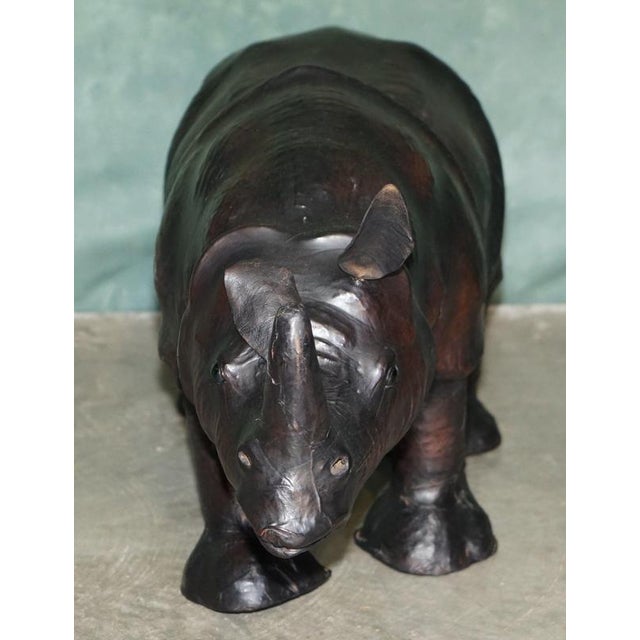 Large Antique Leather Rhino Ottoman by Dimitri Omersa for Libertys of London, 1925 For Sale - Image 9 of 18