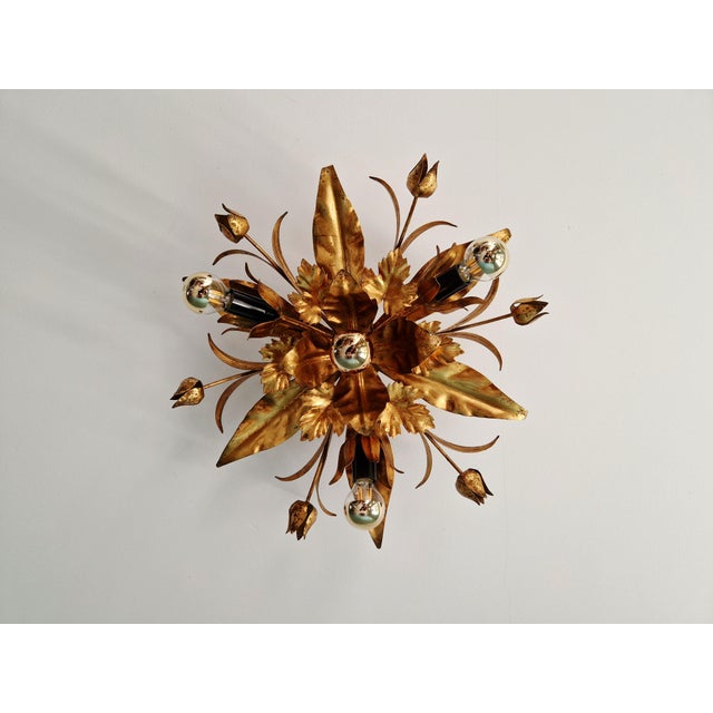 Metal Floral Ceiling Light in Gilded Metal, Italy, 1970s For Sale - Image 7 of 15