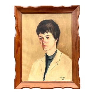 Vintage 1968 Signed Portrait Painting For Sale