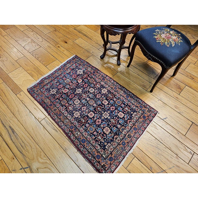Vintage Persian Malayer Rug, Hand-Knotted Wool, Geometric Pattern, 3x4, Navy & Red For Sale - Image 14 of 14