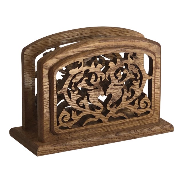 Vintage Handcrafted Wood Napkin Holder For Sale