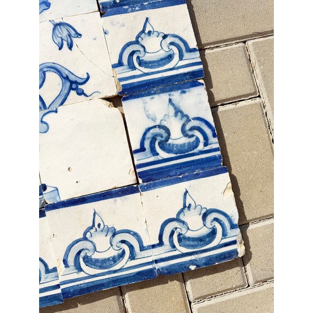 18th Century Portuguese Baroque Blue & White Flower Vase Tile Panel For Sale - Image 9 of 16