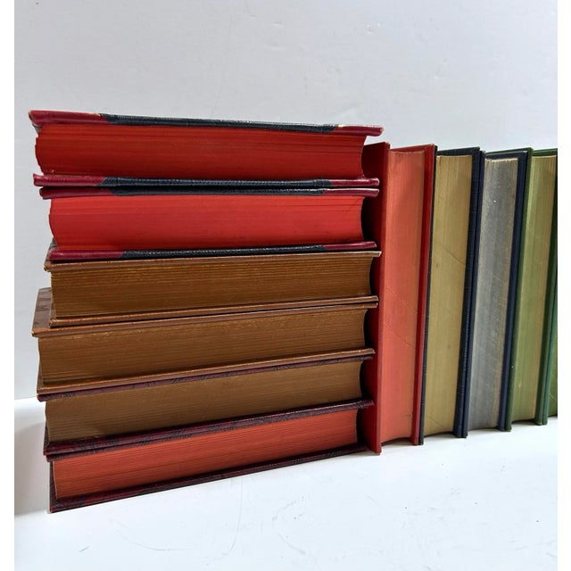 Paper Antique Decorative Book Set – 14 Vintage Red, Blue, Green & Gilt Library Books for Shelf Styling For Sale - Image 7 of 12