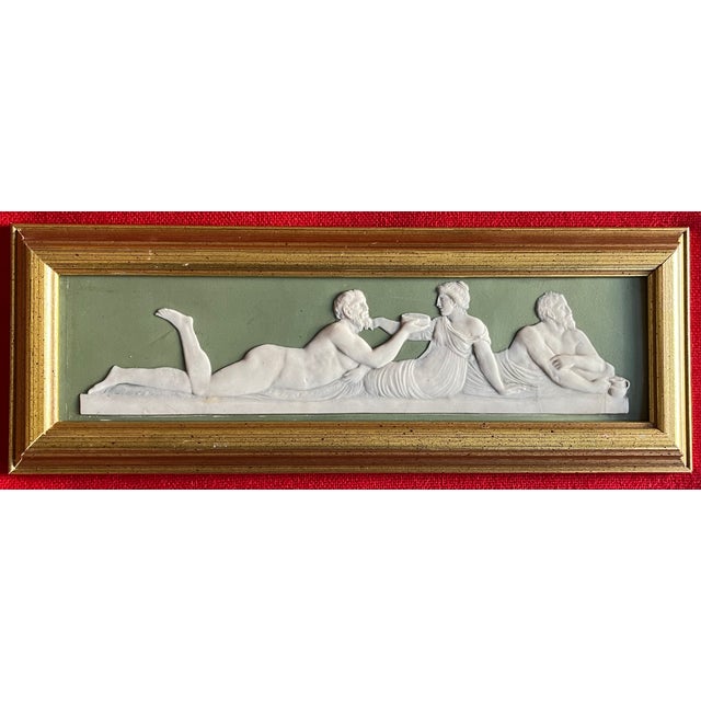 Antique Early 19th Century Wedgwood Sage Green Jasperware Framed Wall Plaque - "Roman Banquet" Circa 1800 For Sale - Image 9 of 9