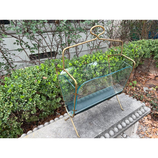 1960s 1960s Italian Modern Brass and Glass Magazine Holder For Sale - Image 5 of 12