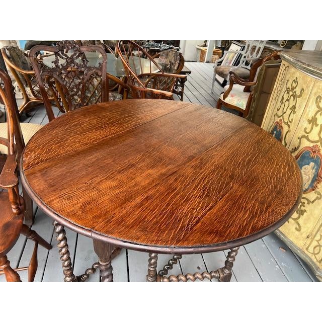 Share 1920s English Oak Drop-Leaf Dining Table With Barley Twist Gate-Legs For Sale - Image 4 of 6