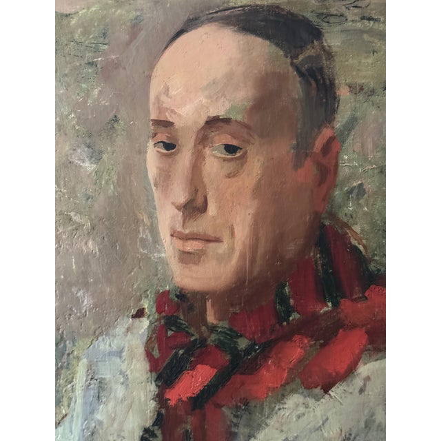 Portrait of a Poet with a Red Scarf, 1920s-1940s, Oil on Canvas For Sale - Image 3 of 8