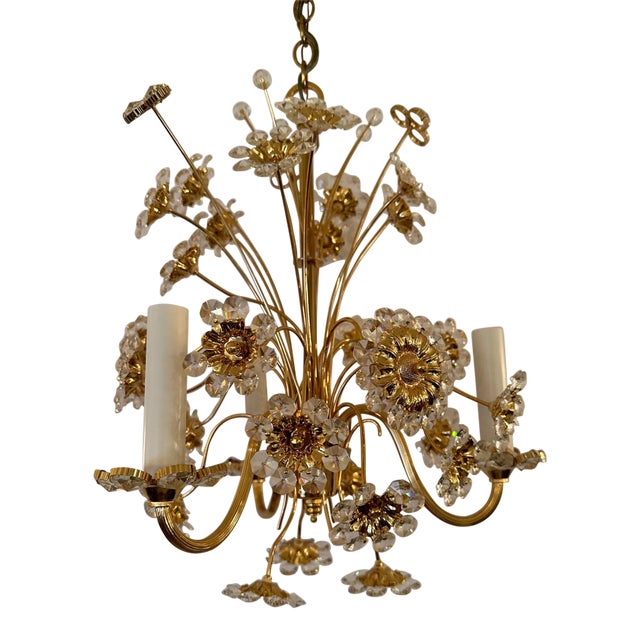 24 Carat Gold Plated & Crystal Flower Chandelier For Sale