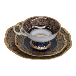 Echt Weimar Germany Kobalt Dora Tea Cup Saucer and Dessert Plate Set