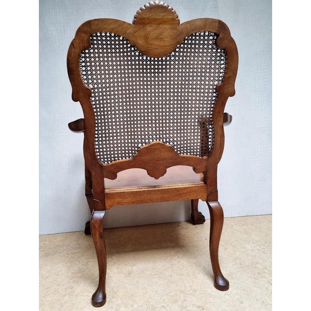 Chippendale Bergere Armchair in Carved Mahogany with Caned Backrest and Lion's Claw and Ball For Sale - Image 17 of 18