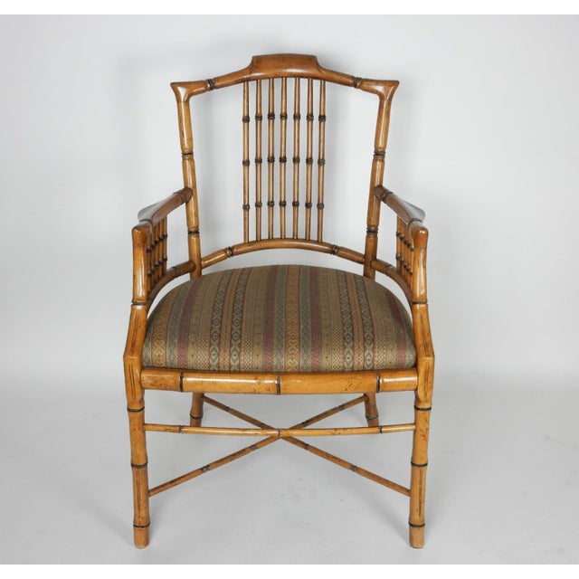 Hollywood Regency Wood Faux Bamboo Arm Chairs by Baker Chairish