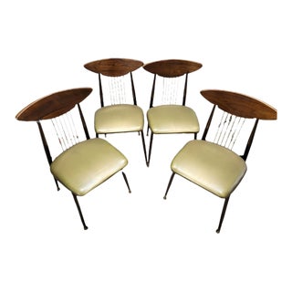 Mid 20th Century Mid-Century Modern Set of 4 Howell Modern Chairs Made With Metal, Brass and Walnut Chair Back For Sale