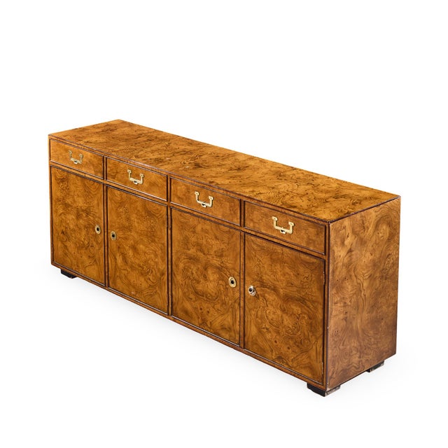 John Widdicomb Mid Century Burlwood and Brass Campaign Credenza For Sale - Image 9 of 10