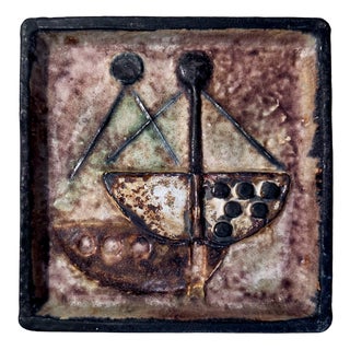 Modernist Ceramic Wall Plaque Relief with Zodiac Sign Libra Motif by Helmut Friedrich Schäffenacker, Germany, 1960s For Sale