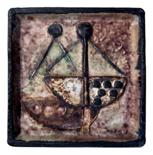 Modernist Ceramic Wall Plaque Relief with Zodiac Sign Libra Motif by Helmut Friedrich Schäffenacker, Germany, 1960s