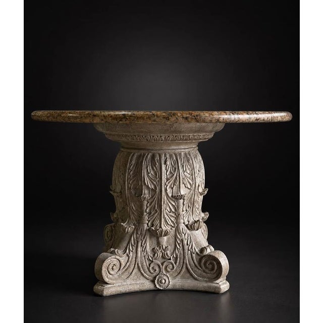 Late 19th Century European-Style Round Natural Stone Dining Table With Ornate Carved Pedestal For Sale - Image 4 of 7