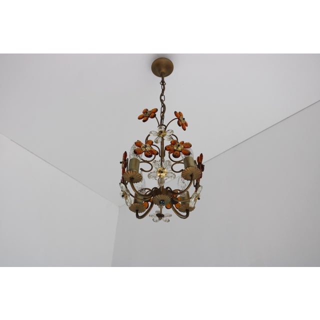 Mid-Century Modern Italian Flower Pendant Light in Amber and Clear Glass, 1950s For Sale - Image 3 of 11