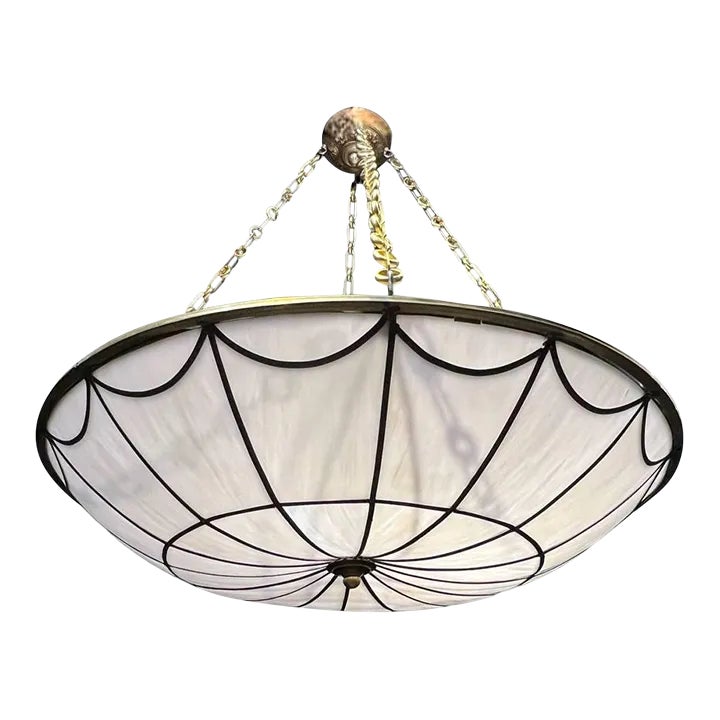 1920s Large Leaded Glass Light Fixture | Chairish