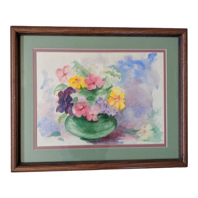 Vintage Original Still Life Botanical Watercolor Signed For Sale