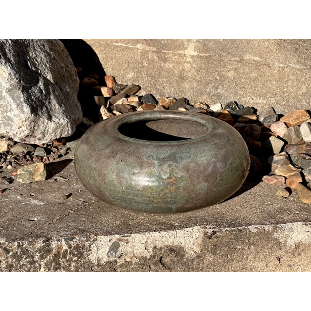 Green Flat-Shaped Studio Ceramic Art Vase Glazed in Crystal- and Run-Glaze Technique, West Germany, 1960s For Sale - Image 8 of 18