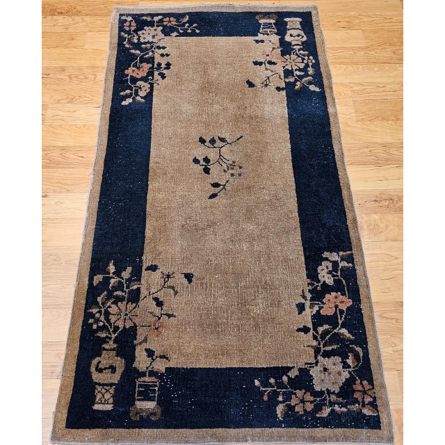 Vintage Art Deco Chinese Area Rug, Handwoven Wool, Floral Medallion, 3' x 6' For Sale - Image 9 of 17