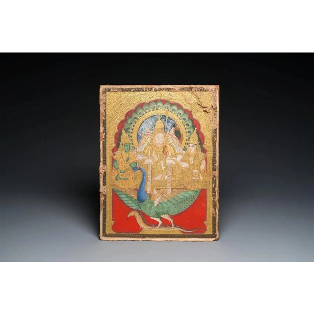 Indian school, Thanjavur region: 'Murugan on his peacock', 19th C. Measurements: 16.5 x 12.5 inch Natural pigments, 24k...