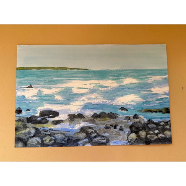 From my own reference from a photograph taken in Hawaii. Rocks in the foreground, sea and land in the distance. Signed and...