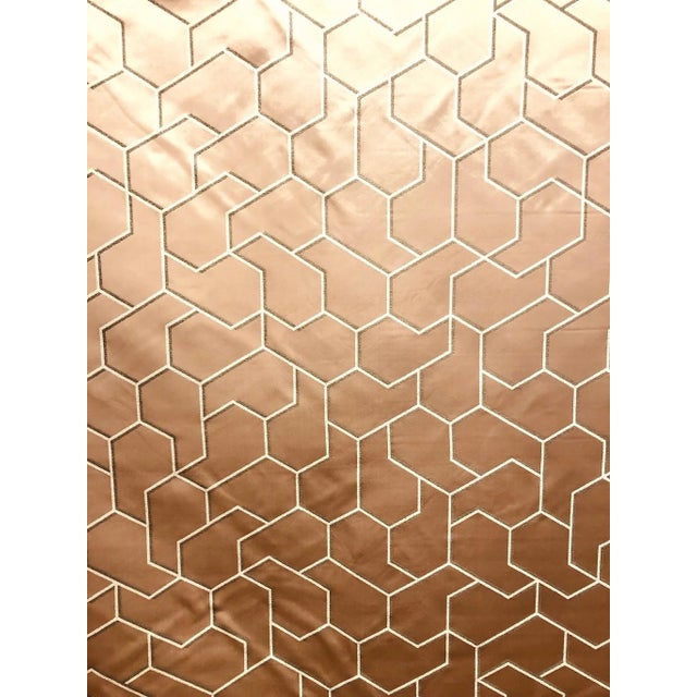 Blush Satin with embroidered geometric cream and taupe soft hand drapery or ligfhgt upholstery, this fabric is a first...