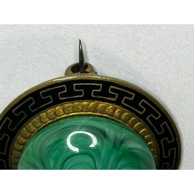 Beautiful Malachite & Greek Key Enamel Brooch, c.1865 – Neoclassical Revival For Sale - Image 15 of 16