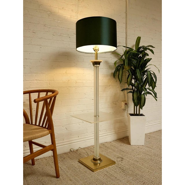 Brass Vintage Hollywood Regency Lucite and Brass Floor Lamp With Built-in Table For Sale - Image 8 of 8
