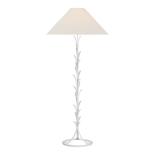 Chapman & Myers by Visual Comfort Signature Provenz 62" Floor Lamp in Plaster White with Linen Shade For Sale