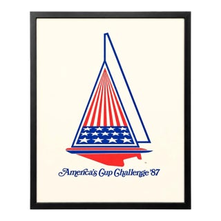 Vintage 1987 America’s Cup Challenge ’87 Framed Nautical Sailing Poster For Sale